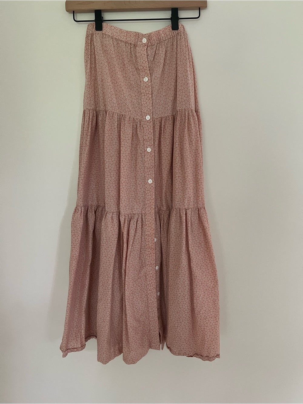 Anthro Women’s Pink Tiered Button-Front Maxi Dress